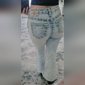 True Religion Charlie Light Blue High Rise Vintage Flare Jeans Size 25